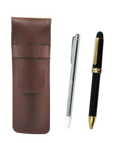 2個パック シボチョコカラー牛革ペンケース 金属製指示棒と2色回転ボールペン2C600セット 黒 SASTYO-70..