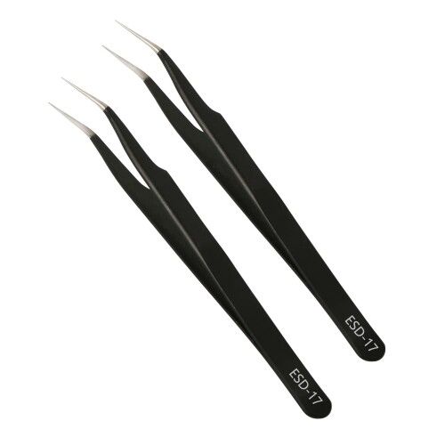 Aopin 2pcs ESD-17帯電防止精密ピンセット、帯電防止多機能、電子修理、実験室操作、ジュエリー製造プロセス、溶接パッケージプラスチック、黒、