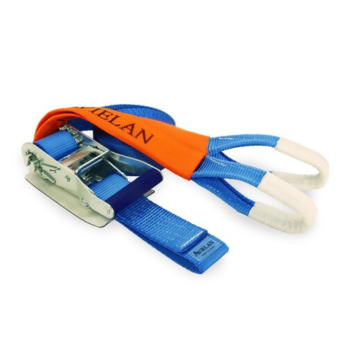 アヴィエラン(AVIELAN) ラッシングベルト 50mm幅 Iフック(ロープフック対応) 巻取 8m 固定 0.5m ブルー