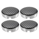 ACROPIX 車のホイールリムハブセンターキャップカバー 58 mm 4クリップ ブラックカーボンファイバーパターンステッカー付き シルバートーン 4個