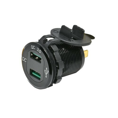 リード工業(LEAD) バイク用 USB充電ソケット iMMER アイマーシリーズ アルミUSB充電ソケット 電圧計付き (QC3.0+QC3.0) ブラック DC12V車専用 KS-259A