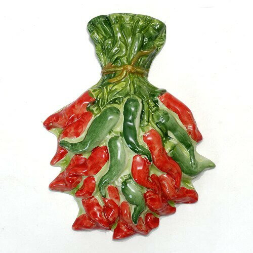 イタリア製 陶器 壁掛け 唐辛子 レリーフ ハンドメイド キッチン アクセサリー ウォールデコ bre-2309pe