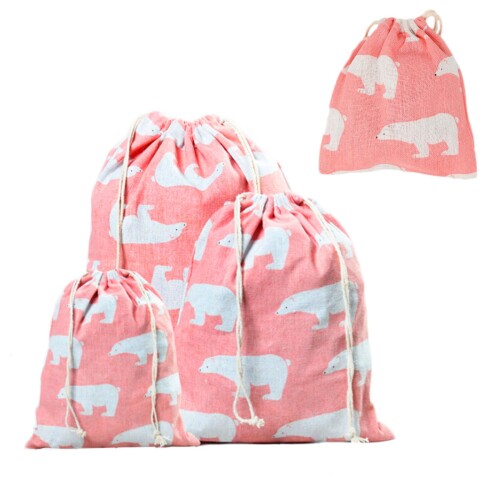 MILASIC 巾着ポーチ 3サイズ4枚セット クマ コップ マスク 入れ 袋 給食 給食袋 給食着 エプロン入れ ..