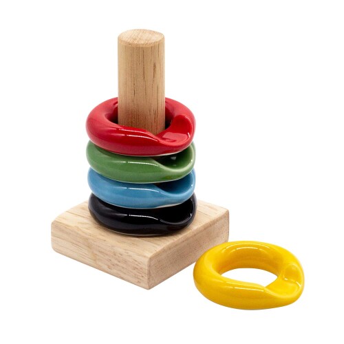 波佐見焼 康創窯 箸置き Ringレスト 5個セット 木製スタンド付木箱入 5色 01112058