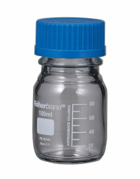 メジューム瓶 100mL 青蓋付 Fisher