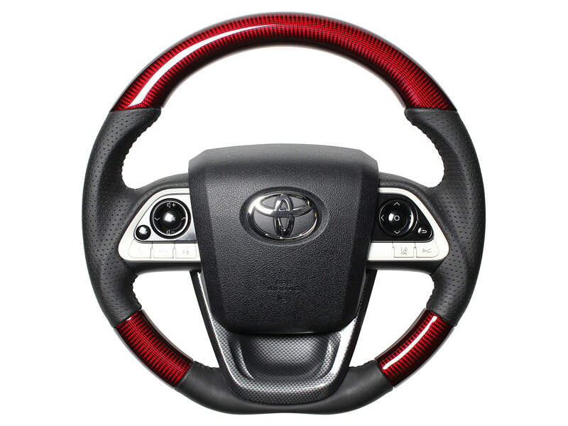[REAL]10系 MIRAI(H26/12〜R2/11)用レアルステアリング+アンダーパッド(レッドカーボン+ブラックカーボンプリント)［オリジナルシリーズ]