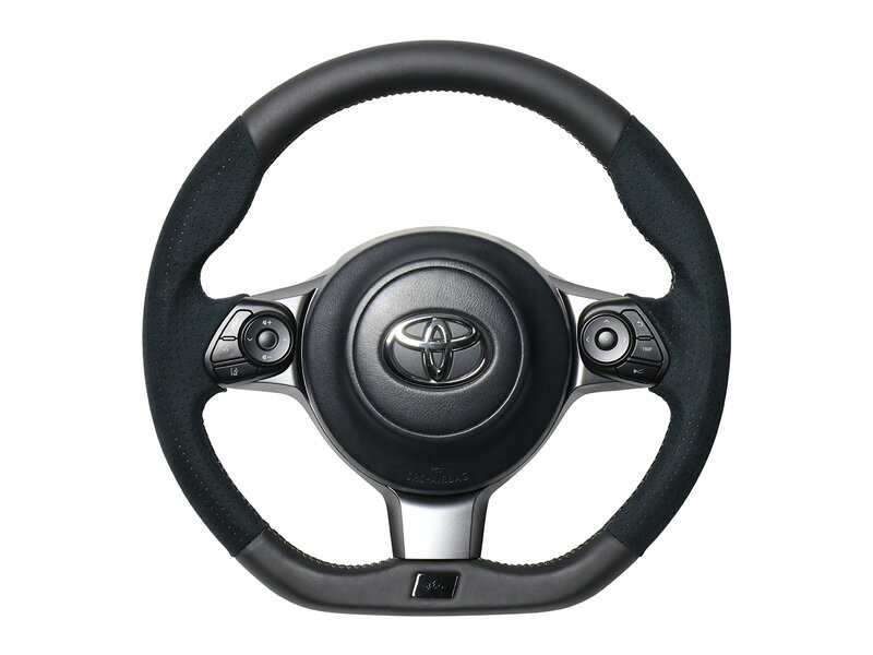 [REAL]10系 アクア_GR SPORT・17インチパッケージ(H29/11〜R3/7)用レアルステアリング_ブラックレザー&ブラックウルトラスエード(シルバー×ブラックユーロステッチ)