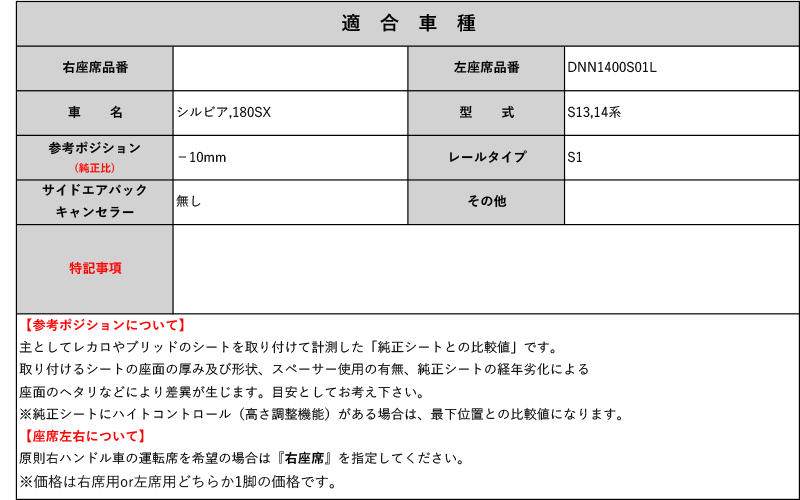 [レカロ RS-G/TS-G/SP-G]S13,14系 シルビア・180SX(助手席)用シートレール(1ポジション)[N SPORT製][保安基準適合] 2