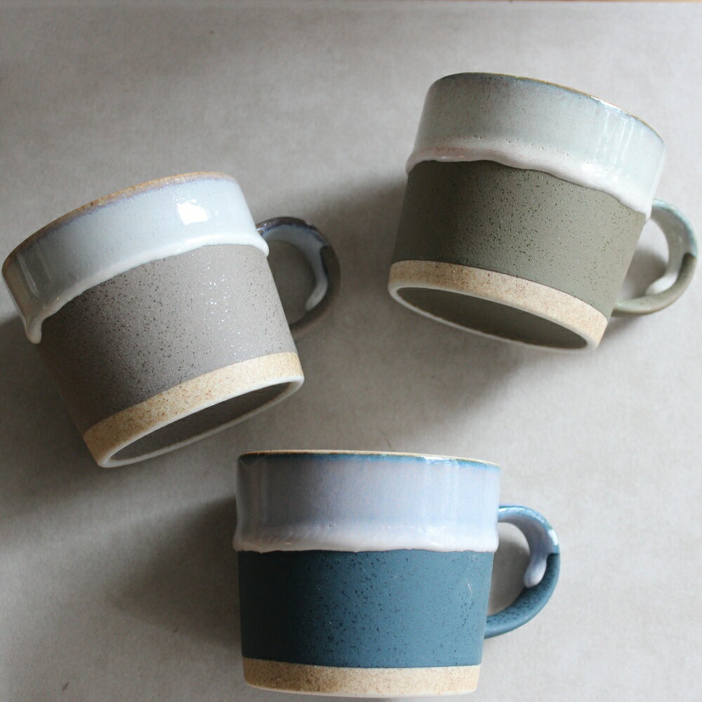 【3色展開】Drop layer mug ドロップレイヤーマグ 美濃焼 グレー オリーブグリーン ブルー | 個体差有 手づくり マグカップ マグ マット 艶