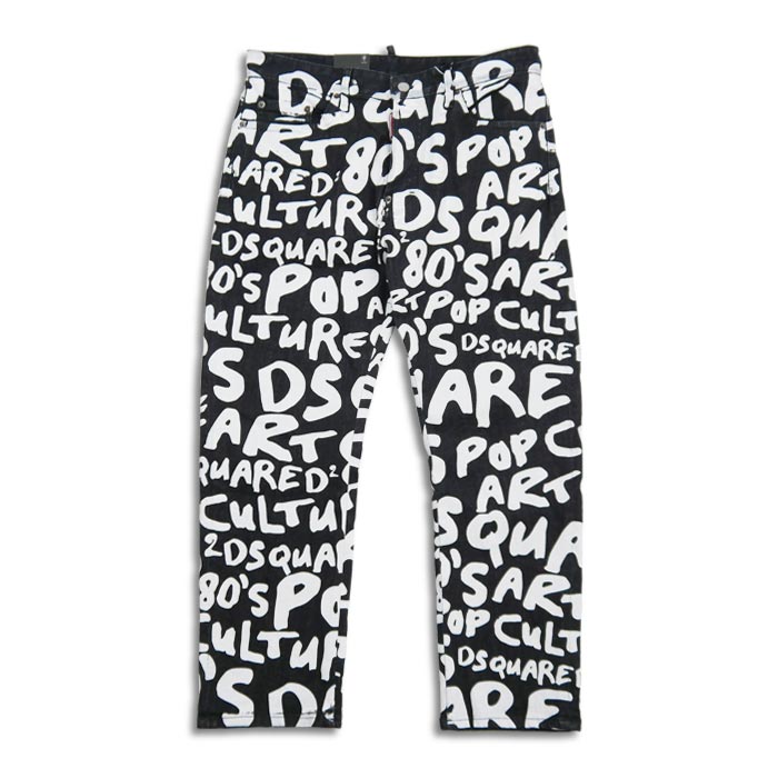 DSQUARED2 ディースクエアード S74LB1483 Black Sprout Factory Wash Bro Jeans メンズ デニム ジーンズ D2 レギュラーフィット 総柄 ペイント2024年春夏 正規品 送料無料