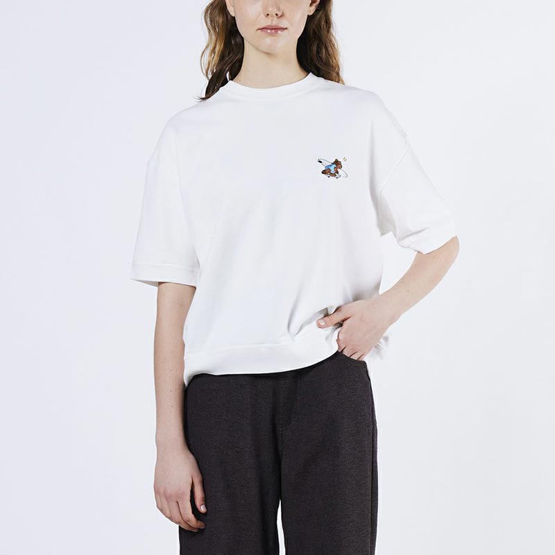 DOUBLE STANDARD CLOTHING ダブルスタンダードクロージング 0208-020-252 ベアロゴ刺繍裏毛ニット ホワイト レディース 半袖 スウェット 2025年春夏 送料無料