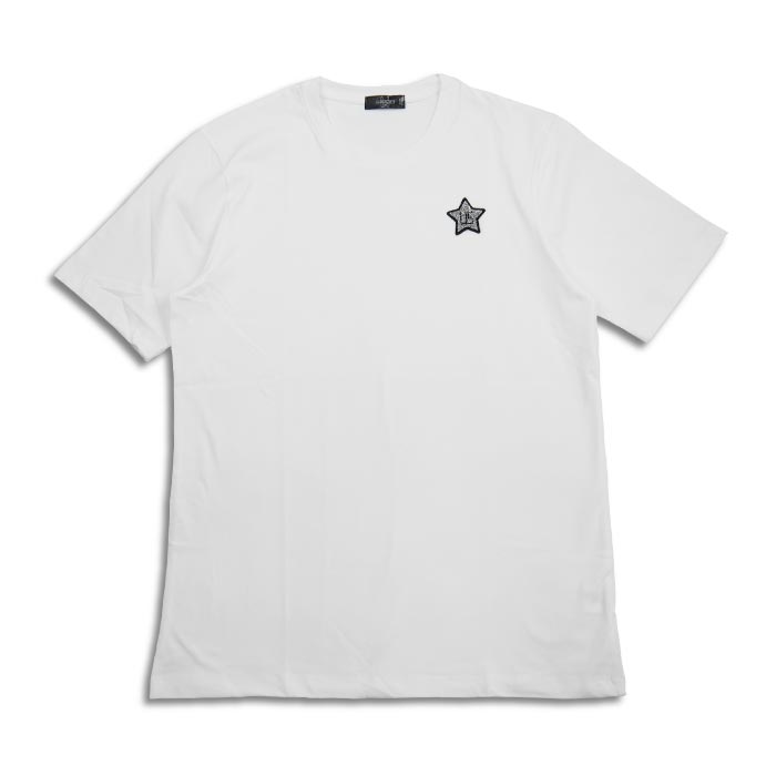 USUALIS ウザリス UC41-194D USCN S/S T-SHIRT ホワイト メンズ 半袖 プリント Tシャツ カットソー ラインストーン ワッペン スワロフスキー ワンポイント ストレッチ シンプル イタリア製 送料無料