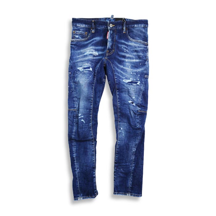 DSQUARED2 ディースクエアード S74LB1043 Dark Ripped Blue Wash Tidy Biker Jeans メンズ スキニー ジーンズ デニム D2 バイカージーン ダメージ加工 スリム リペア 正規品 2022春夏 送料無料