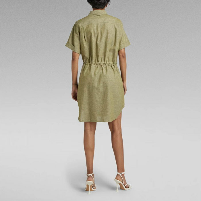 28％OFF G-STAR RAW ジースターロウ D22858-D123-D857 Millery Pockets Dress サイドスリット ひざ丈 シャツワンピース カーキ ドローコード セミショートスリーブ 半袖 レディース 2023年春夏 送料無料