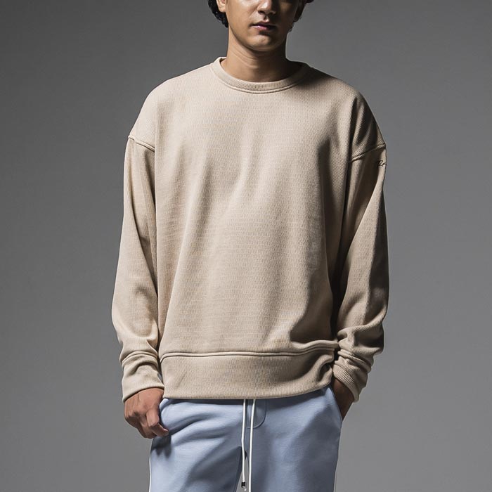 RESOUND CLOTHING リサウンドクロージング RC30-C-002 thermal loose trainer BEIGE 裏起毛ハニカムサーマルルーズトレーナー リサウンド 長袖 スウェット ミリタリー ハニカムサーマル オーバーシルエット 裏起毛 2023年秋冬 送料無料