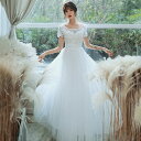 海外挙式 ロングドレス 花嫁 半袖 ウェディングドレス ブライダル 前撮りドレス 2次会 1.5次会 パーティードレス 上品 シンプル 後撮りドレス ワンピース...