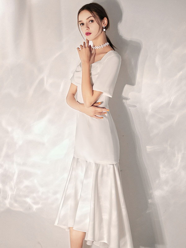 ウェディングドレス 挙式 前撮り ドレス 花嫁 マーメイドドレス サテン 海外挙式 大きい シンプル ワンピース ブライダル パーティードレス ファッションショー 後撮り 結婚式 成人式 披露宴 演奏会 発表会 セミオーダー/編み上げ