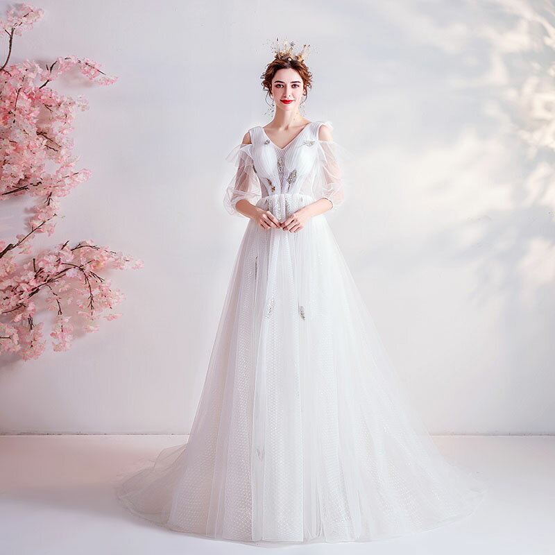 海外挙式 ウェディングドレス 長袖 花嫁 wedding dress 前撮り ドレス 二次会 ロングドレス レディース ワンピース 新婚旅行 フォーマルドレス 結婚式 ブライダル パーティードレス リゾートドレス 森ガール 成人式 セミオーダー