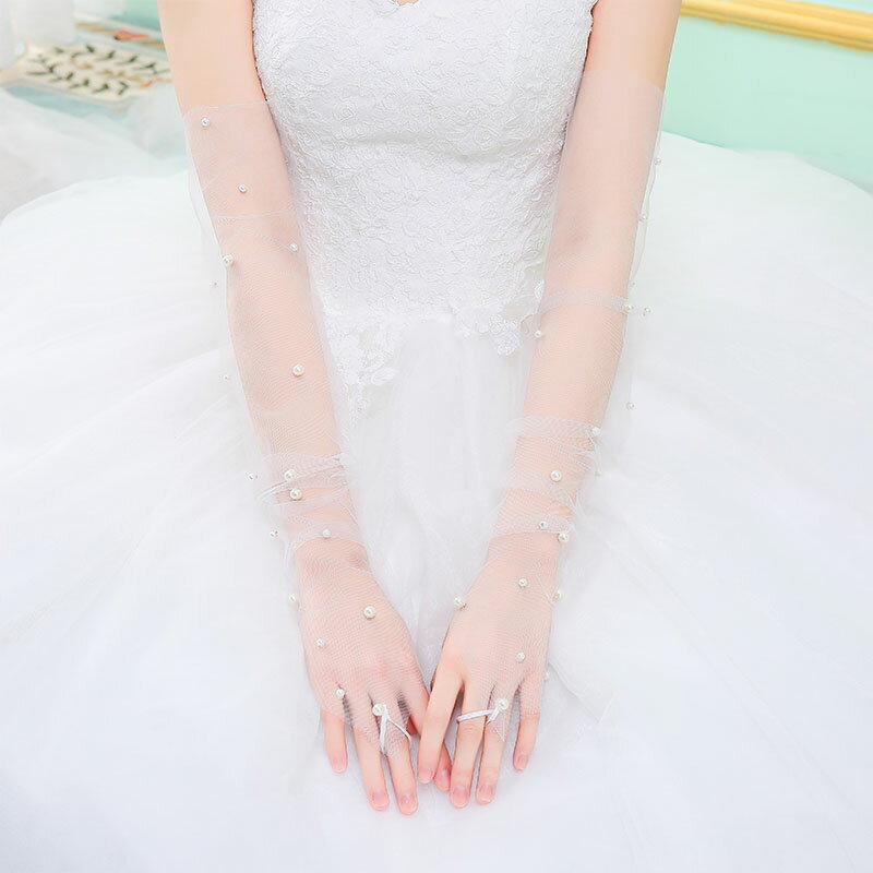 ウェディンググローブ ロング ブライダル 手袋 花嫁 結婚式 真珠 結婚式 二次会 フィンガーレス ウエディング 小物 上品 オフホワイト