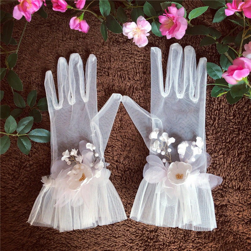 ブライダル グローブ 花嫁 手袋 上品 glove ウェディング グローブ 結婚式 ショート 手袋 花 二次会 パーティー手袋 優雅 挙式 グロー..