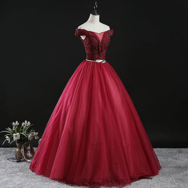 ステージ 衣装 赤 カラードレス 演奏会用ドレス レッド ロングドレス 舞台衣装 華やか プロム ドレス パーティードレス 結婚式 ウェディングドレス プリンセスラインドレス オフショルダー 高級感 Vカット 演奏会 大きいサイズ 小さいサイズ 背中編み上げ