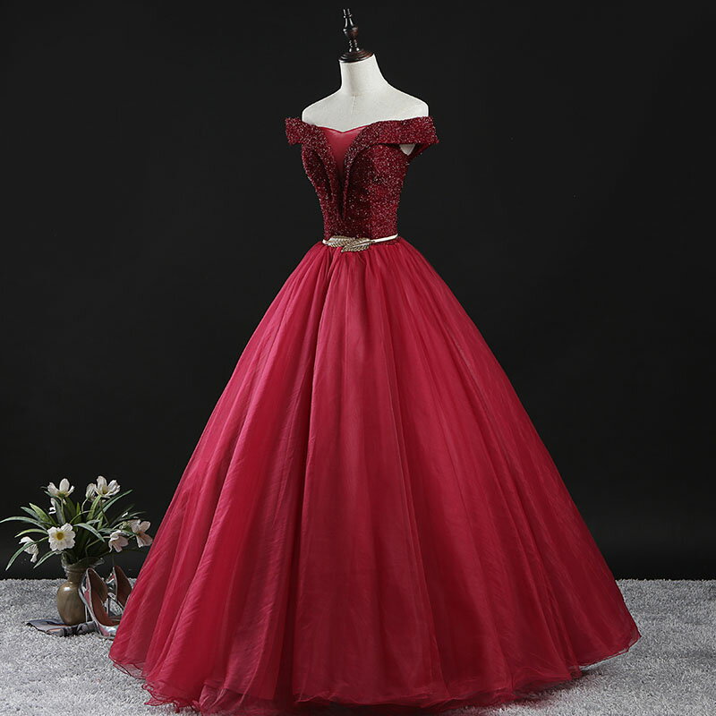 ステージ 衣装 赤 カラードレス 演奏会用ドレス レッド ロングドレス 舞台衣装 華やか プロム ドレス パーティードレス 結婚式 ウェディングドレス プリンセスラインドレス オフショルダー 高級感 Vカット 演奏会 大きいサイズ 小さいサイズ 背中編み上げ