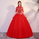 演奏会用ドレス カラードレス ステージ 衣装 レッド 半袖 ロングドレス 花嫁 結婚式 二次会 プリンセスラインドレス 赤 高級感 ウェディングドレス お姫様 ...