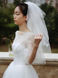 ブライダルベール 夏の花火 ウェディングベール 伝統デザイン 二重ベール セミロング 結婚式 披露宴 手作りベール ベールダウン ベールアップ オフホワイト 立体感 ふんわり プリンセス 海外撮影 旅行結婚 撮影道具