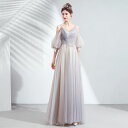 パーティードレス カラードレス グレー 花嫁 結婚式 半袖 ウエディング ワンピース ロングドレス 大きいサイズ Bridesmaid dress 大人 上品 ...