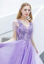 カラードレス パープル 半袖 演奏会 ロングドレス パーティードレス Vカット 結婚式 花嫁 フォーマルドレス 二次会 イブニングドレス Vカット 発表会 aラ...