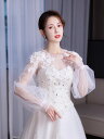 ウエディングボレロ オフホワイト ウェディングボレロ ウェディングドレスアレンジ チュール ブライダル 結婚式 二次会 披露宴 花嫁 長袖 パフスリーブ ウエデ...