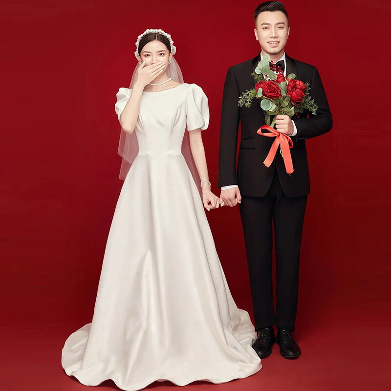 ウェディングドレス 結婚式 海外挙式ドレス 二次会 お嫁さん ロングドレス シンプル Aラインドレス 袖あり フォーマルドレス 成人式 おしゃれ パーティードレス ブライダル wedding dress 高級感 披露宴 食事会 撮影 ハネムーンフォト 大きいサイズ