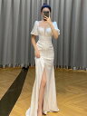 ウェディングドレス 袖あり ロングドレス 結婚式 花嫁 マーメイドドレス 二次会 高級感 ロングワンピース スリット オーダーメイドも可能 海外挙式ドレス ファスナータイプ 披露宴 前撮り 女子会 成人式 食事会 ビーチフォト ハワイ wedding dress(4)