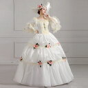 送料無料 ロングドレス 中世ヨーロッパ風 演奏会用ドレス プリンセスドレス 帽子付き 花柄 ステージ