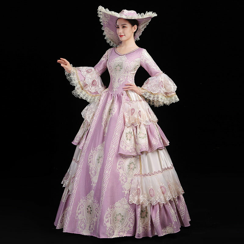 貴族ドレス 中世ヨーロッパ風 ロングドレス 長袖 洋風ドレス ステージ衣装 高級感 合唱 演奏会 マキシ丈ワンピース 宮廷ドレス 王族服 宮廷 豪華 中世貴族風お姫様ドレス 洋風ドレス 公演服 大人 公爵夫人 コスプレ衣装 ハロウィン 合唱 演奏会 舞台オーダーメイド