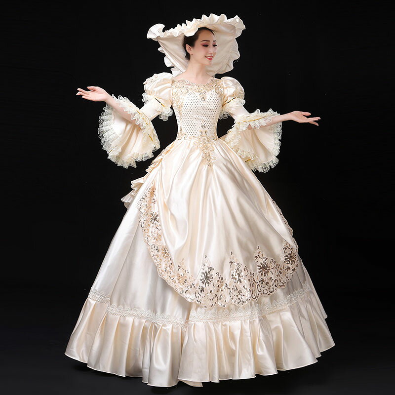 送料無料 ロングドレス 貴族 ドレス 中世ヨーロッパ風 お姫様ドレス 合唱 演奏会 ステージ衣装 高級感 エレガント ヨーロッパ宮廷風 洋風ドレス 公演服 大人 現代演劇服装 ワンピース 歌劇 撮影 ハロウィン コスプレ衣装 オペラ声楽 舞台 イベント オーダーメイド