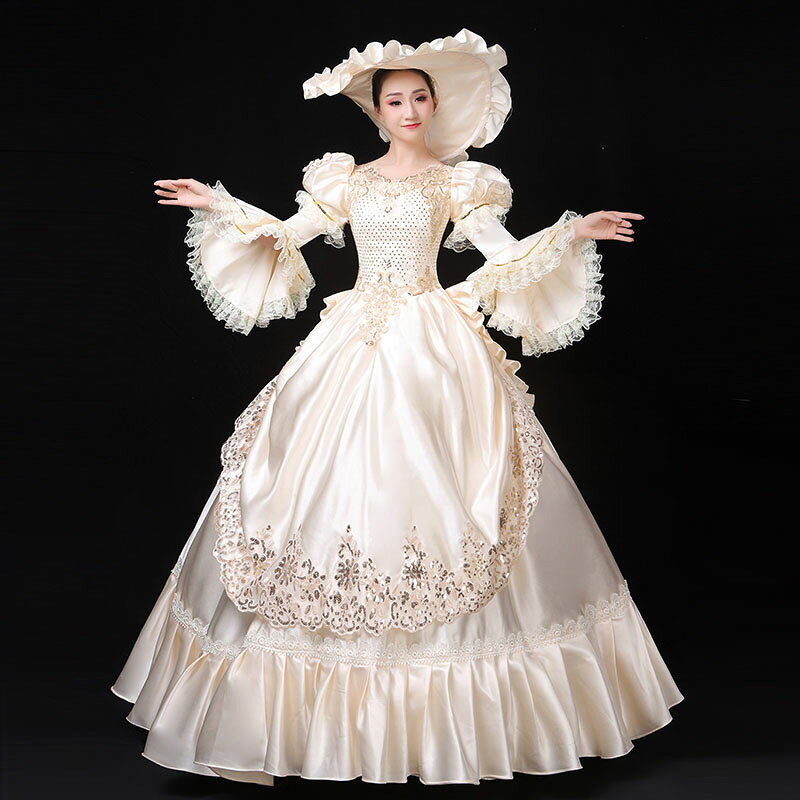 送料無料 ロングドレス 貴族 ドレス 中世ヨーロッパ風 お姫様ドレス 合唱 演奏会 ステージ衣装 高級感 エレガント ヨーロッパ宮廷風 洋風ドレス 公演服 大人 現代演劇服装 ワンピース 歌劇 撮影 ハロウィン コスプレ衣装 オペラ声楽 舞台 イベント オーダーメイド