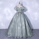 カラードレス 二次会 花嫁 プリンセスラインドレス 袖あり ロングドレス シンプル 着痩せ パーティードレス ピアノ発表会 コンサート 演奏会用ドレス 編み上げタイプ ふわふわスカート フォーマルドレス おしゃれ 可愛い ビーチフォト 撮影 大きいサイズ(4)