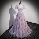 カラードレス 2way 付け袖 パープル ビスチェ 半袖 編み上げ ロングドレス 結婚式 二次会 発表会 演奏会 ウェディングドレス ウエディングドレス Aラインドレス イブニングドレス コンサート コンクール パーティードレス ブライダル 花嫁 披露宴 演出 プリンセスドレス(4)