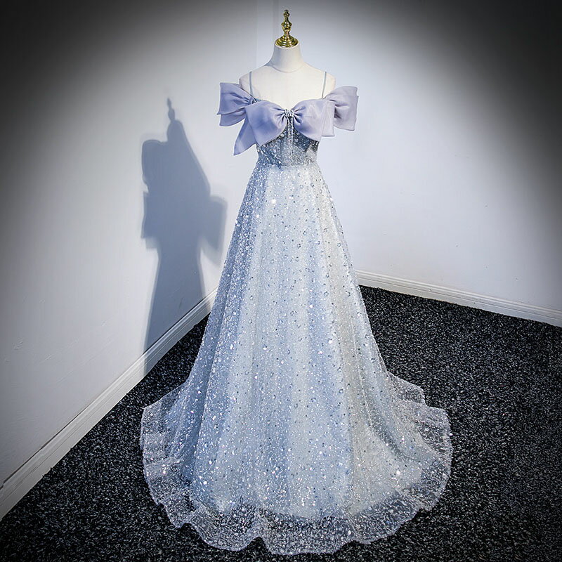カラードレス 編み上げ ブルー ステージドレス ロングドレス 結婚式 二次会 発表会 演奏会 ウェディングドレス ウエディングドレス 前撮り リボン Aラインドレス イブニングドレス コンサート コンクール パーティードレス ブライダル 花嫁 披露宴 プリンセス キラキラ