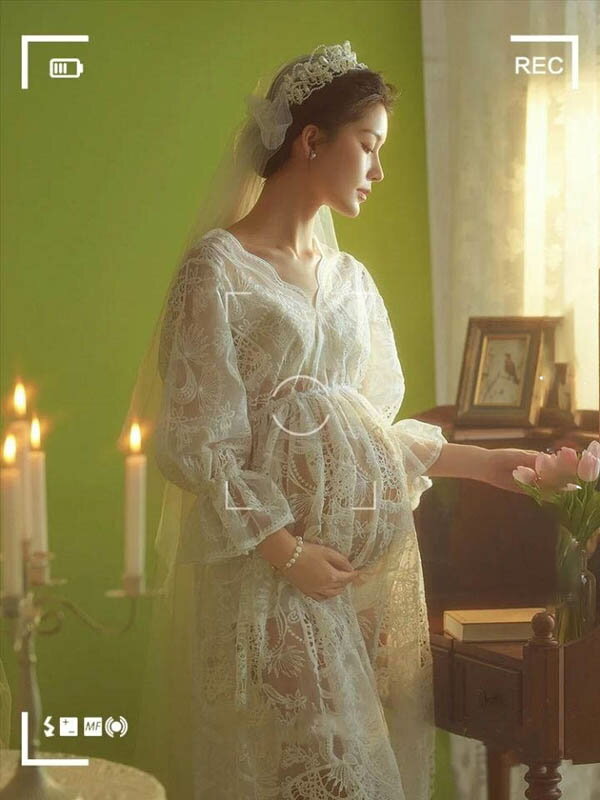 送料無料 ワンピース マタニティドレス 3点セット 下着 ショーツ メモリアルフォト レース シースルードレス 妊婦 記念写真 思い出 マタニティフォト 写真撮影 フリーサイズ マタニティー衣装 新作 可愛い 前撮り ビーチフォト 2