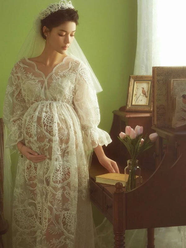 送料無料 ワンピース マタニティドレス 3点セット 下着 ショーツ メモリアルフォト レース シースルードレス 妊婦 記念写真 思い出 マタニティフォト 写真撮影 フリーサイズ マタニティー衣装 新作 可愛い 前撮り ビーチフォト 3