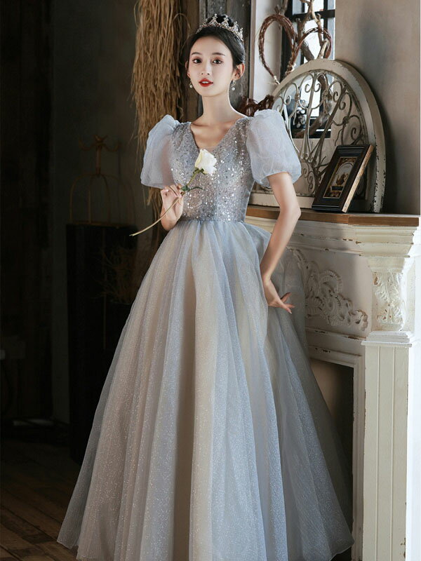 カラードレス ウェディング 二次会 Aラインドレス 袖あり 可愛い ロングドレス 高級感 ふわふわスカート 編み上げ 演奏会用ドレス ピアノ発表会 上品 豪華ドレス パーティードレス 披露宴 食事会 ステージ 衣装 撮影 ダンス 演出 大きいサイズ オーダーメイドも可能