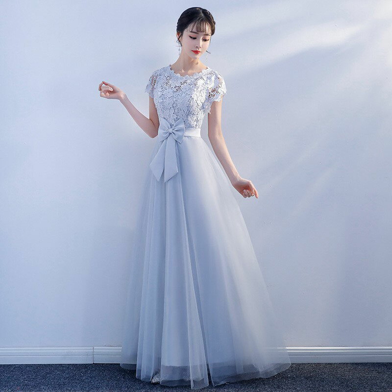 パーティードレス 二次会 花嫁 ロングドレス エレガント 袖あり Aラインドレス 手縫い 前撮り フォーマルドレス ブライダル レース 蝶結び 演奏会用ドレス 可愛い シンプル 着痩せ 披露宴 ロングワンピース お呼ばれ 上品 母親 母の日 大きいサイズ