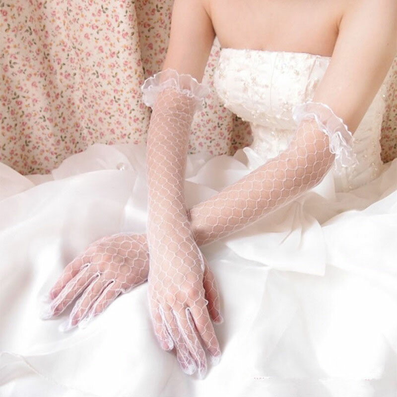 白 ウエディンググローブ ウェディング ブライダル ロンググローブ ネット 結婚式 花嫁 二次会 披露宴 前撮り パーティー 手袋 指 フィンガーレス