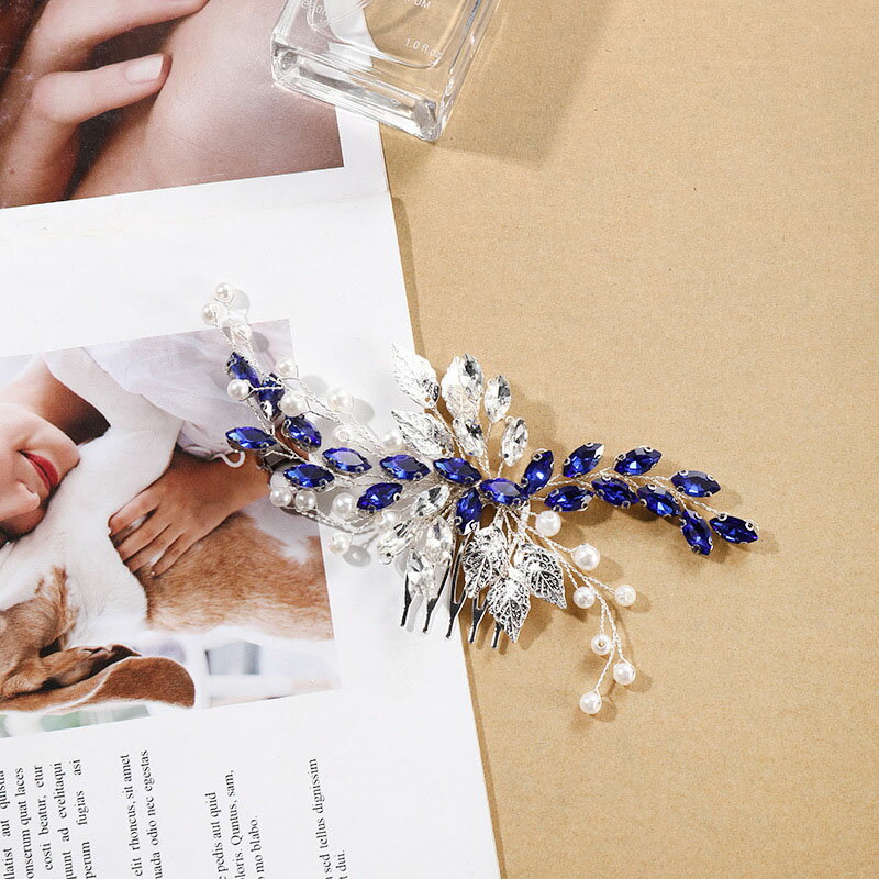 ウェディングヘッドドレス ビジュー ラインストーン ヘアコーム 結婚式 髪飾り 前撮り 二次会 発表会 演奏会 ブライダル パーティー 花嫁小物 披露宴 着物 ウエディングヘアアクセサリー 結婚式アクセサリー ヘッドアクセ 和装 卒業式 成人式 海外挙式 後撮り 青 ブルー