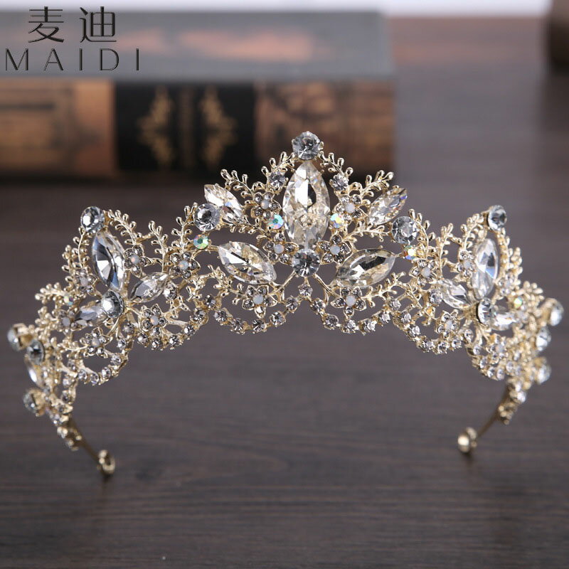 ウエディング レディース ティアラ 髪飾り 花嫁 結婚式 ヘッドドレス ブライダル パーティー 二次会 コスプレ ラインストーン 舞台用 ステージ ライトゴールド