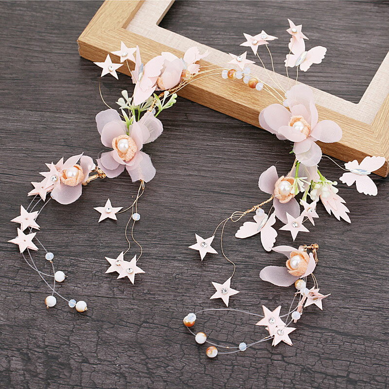 ウェディング 結婚式 ヘッドドレス 花 星 ヘアアクセサリー ピンク ウエディング 髪飾り ヘッドアクセサリー ブライダル 発表会 演奏会 パーティー 二次会