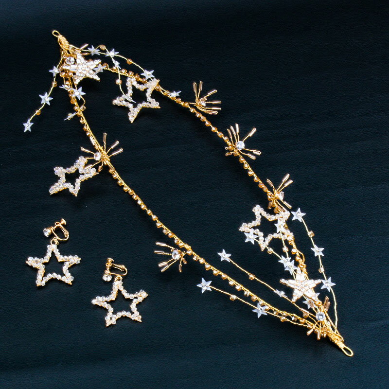 カチューシャ 星 花嫁 ティアラ ブライダル ウェディング 小物 アクセサリー 撮影用 成人式 結婚式 卒業式 ウエディング 姫風 豪華 演奏会 コンサート 発表会