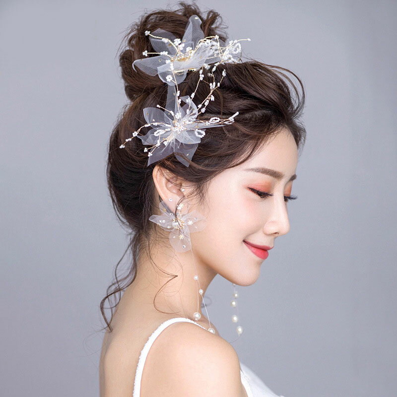 髪飾り ヘアピン*2+イヤリング ヘッドドレス ヘアアクセサリー 花 ヘッドアクセサリー 和装 着物 ウェディング 髪留め 振袖 結婚式 フォーマル ブライダル